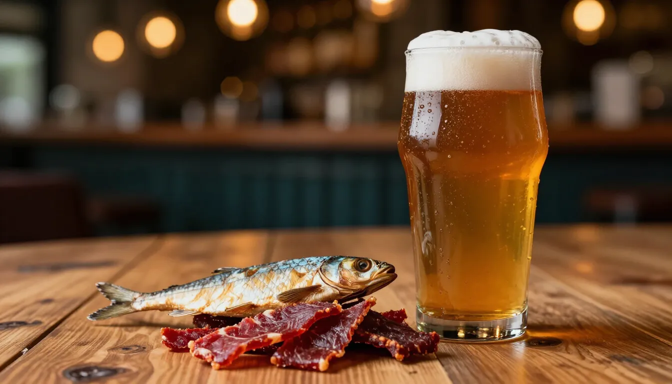 Snacks and craft beer on the bar