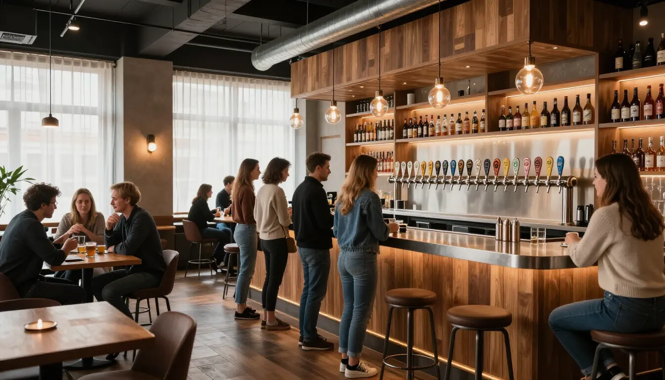 Inside a modern taproom in Wilanów
