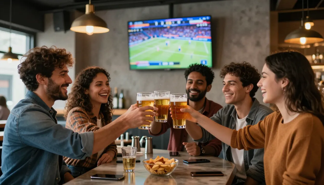 People watching a match at the bar